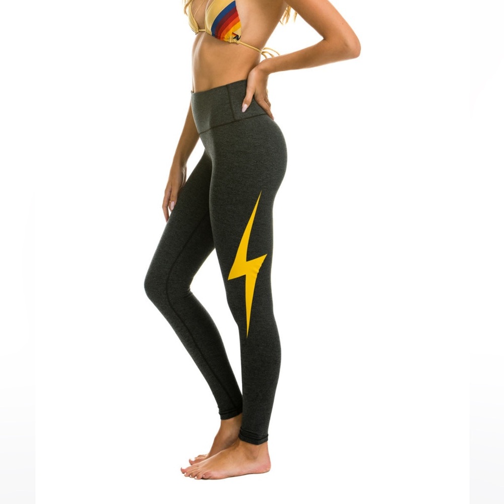 Aviator nation leggings with bolt decal dark grey